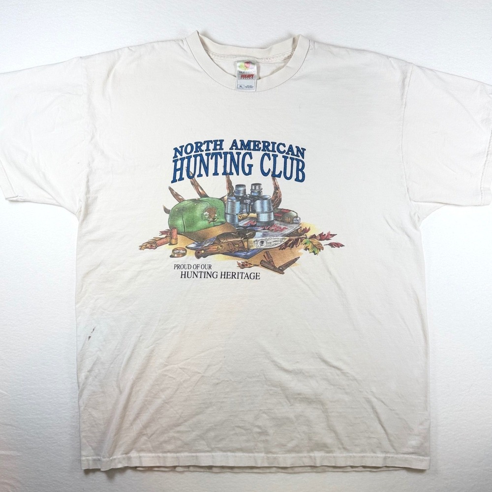 Fruit of the Loom North American Hunting Club Graphic T-Shirt White XL Vintage